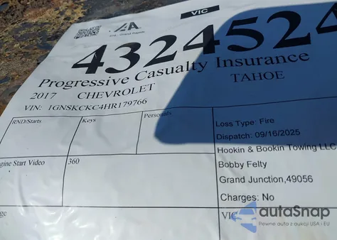 2017 Chevrolet Tahoe Premier from USA, damaged, VIN 1GNSKCKC4HR179766